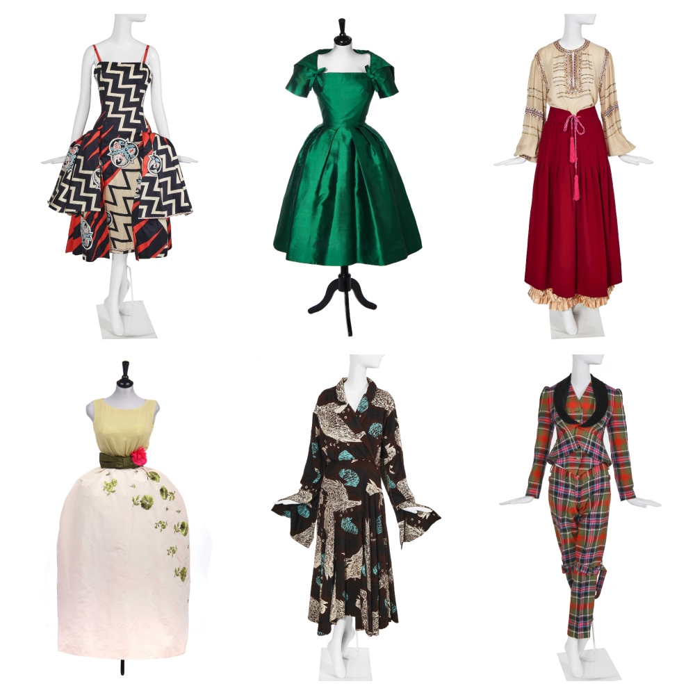 Six vintage fashion outfits offered in the Kerry Taylor auction