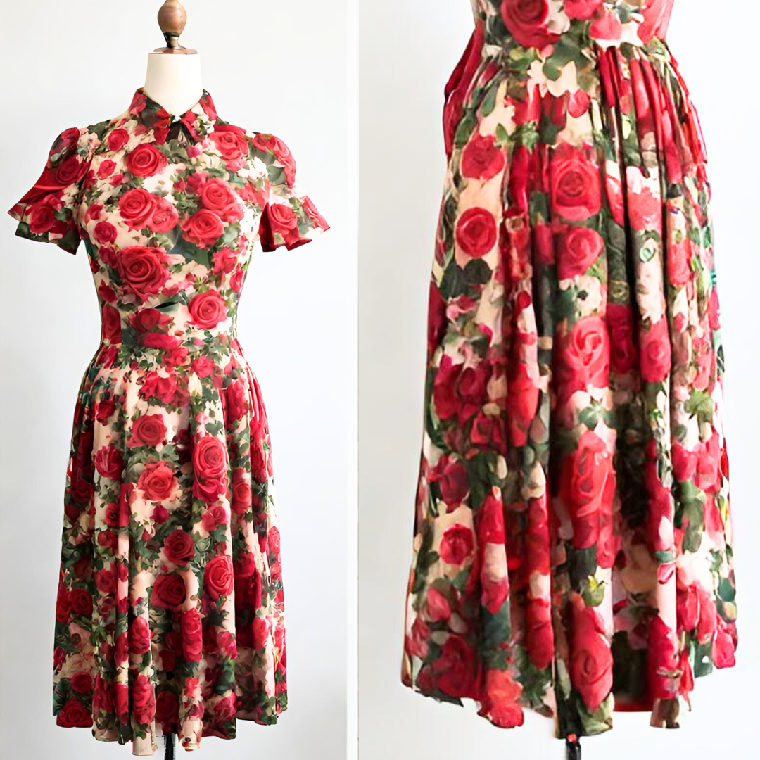Vintage rose-print dress